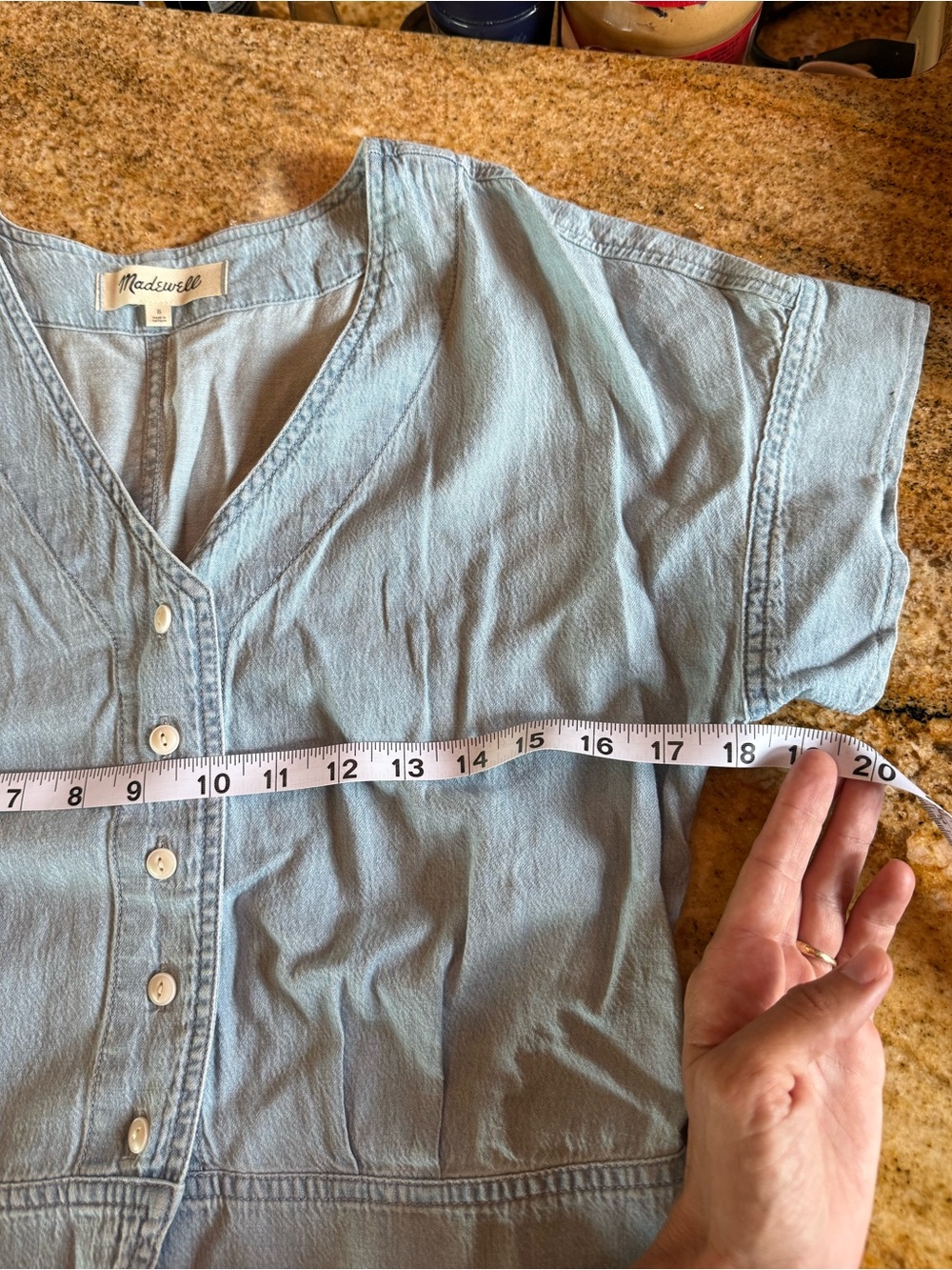 Madewell Light Wash Denim V-Neck Button Front Top - Light Blue - Picture 5 of 6
